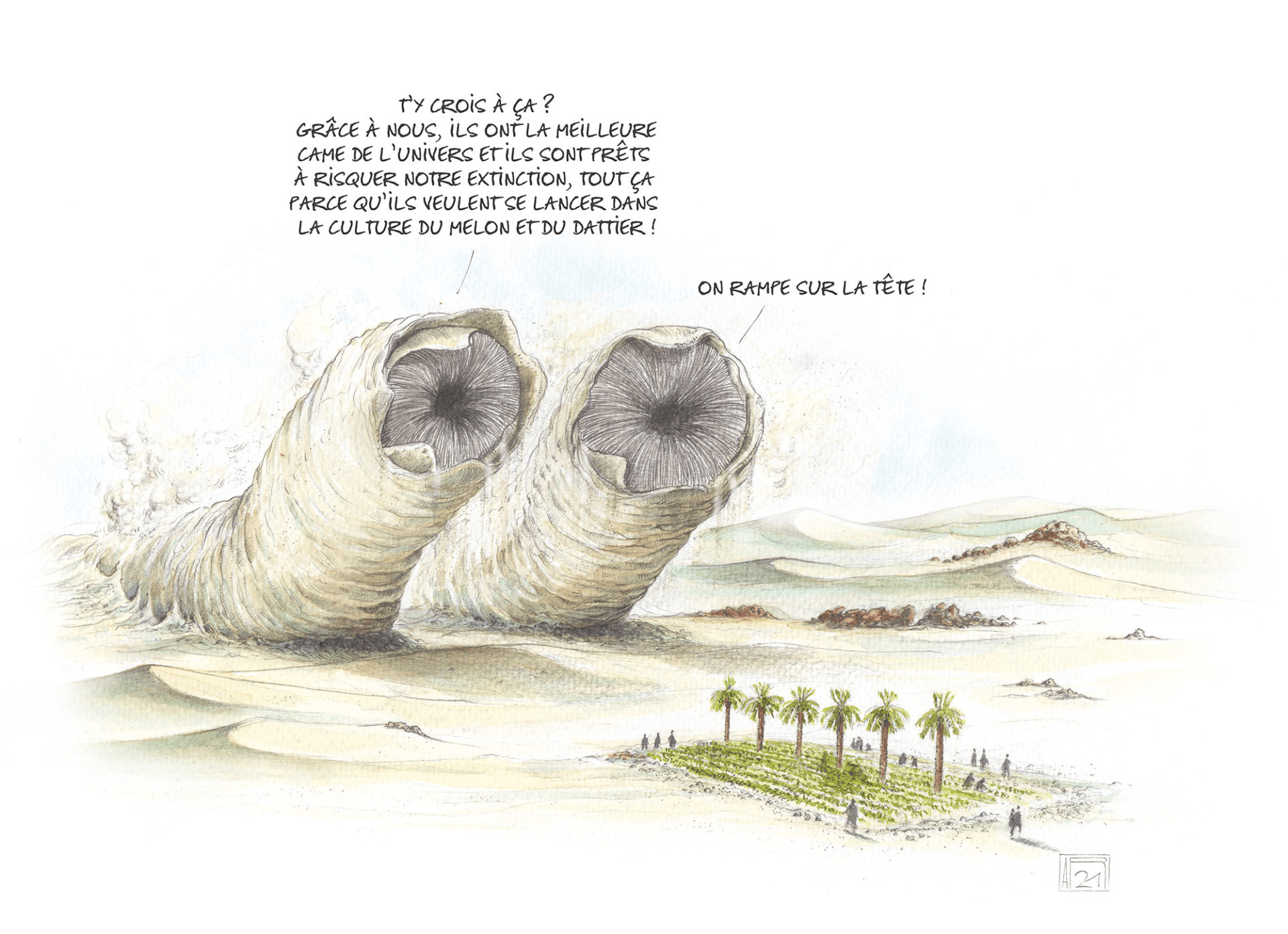 Deux vers des sables de dune qui discutent